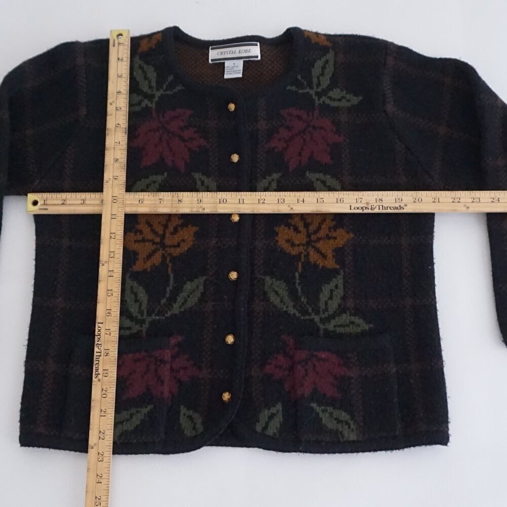 Vintage Crystal-Kobe Floral Plaid Knit Cardigan Sweater S Eclectic Grandpa Fall - Picture 3 of 9
